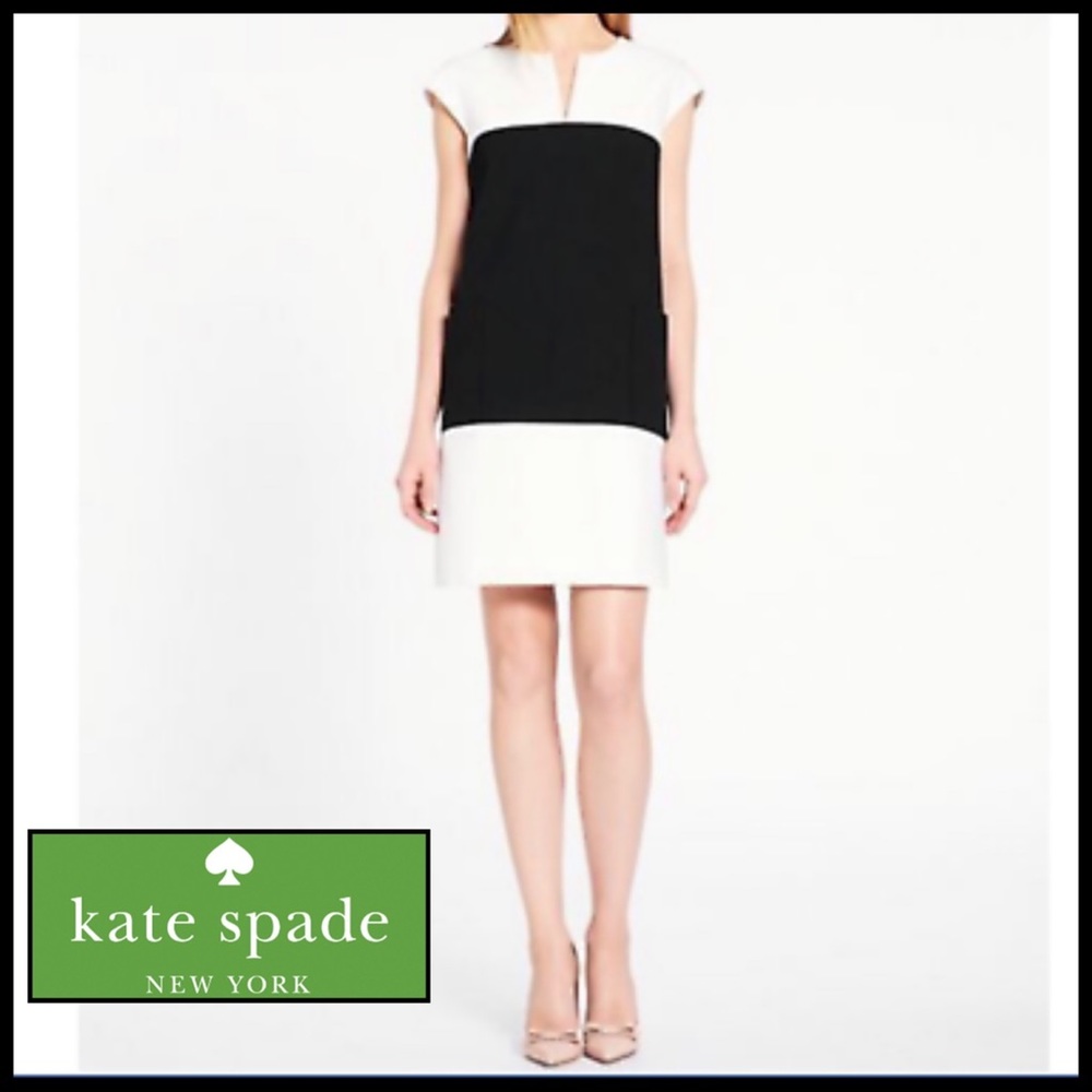 Kate Spade Hana Colorblock Dress in Ivory & Black.